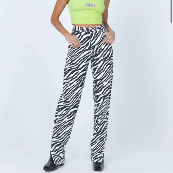 Lioness Black and White Zebra Print Straight Leg Pants - Picture 1 of 9